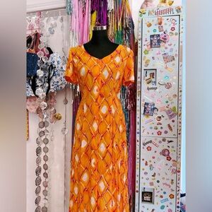 Vintage 80s 90s patterned funky bright maxi dress